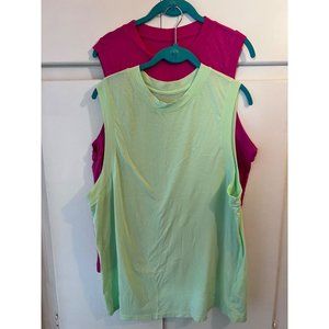 NWOT Set of 2 Wavvy Tank Tops Muscle Tees, Pink + Green Size Large, Cotton/Modal